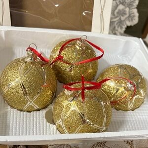 Gold Glitter Holiday Glass Ornaments Set